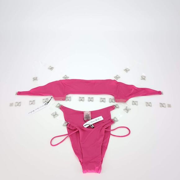 Monica Hansen Beachwear Shine Like A Diamond Pink Azalea Bikini Set- Size M -NWT - Picture 7 of 15
